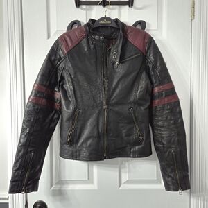 Vintage Danier Racing Stripe Black and Red Leather Moto Jacket Made In India